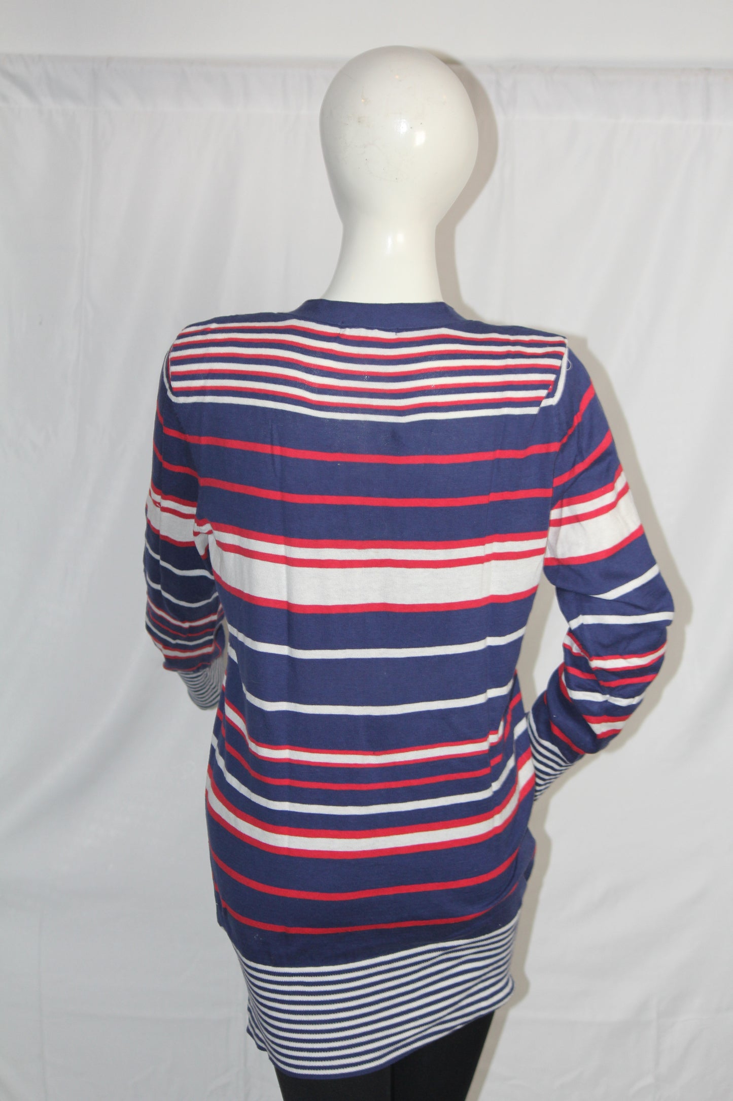 M&S Navy Blue Striped Cotton Button-Down Sweater (Large)