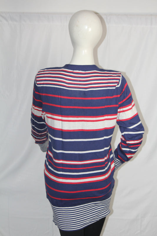 M&S Navy Blue Striped Cotton Button-Down Sweater (Large)