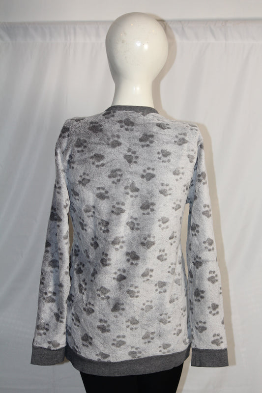 Grey Cat Print Winter Fleece sweatshirt