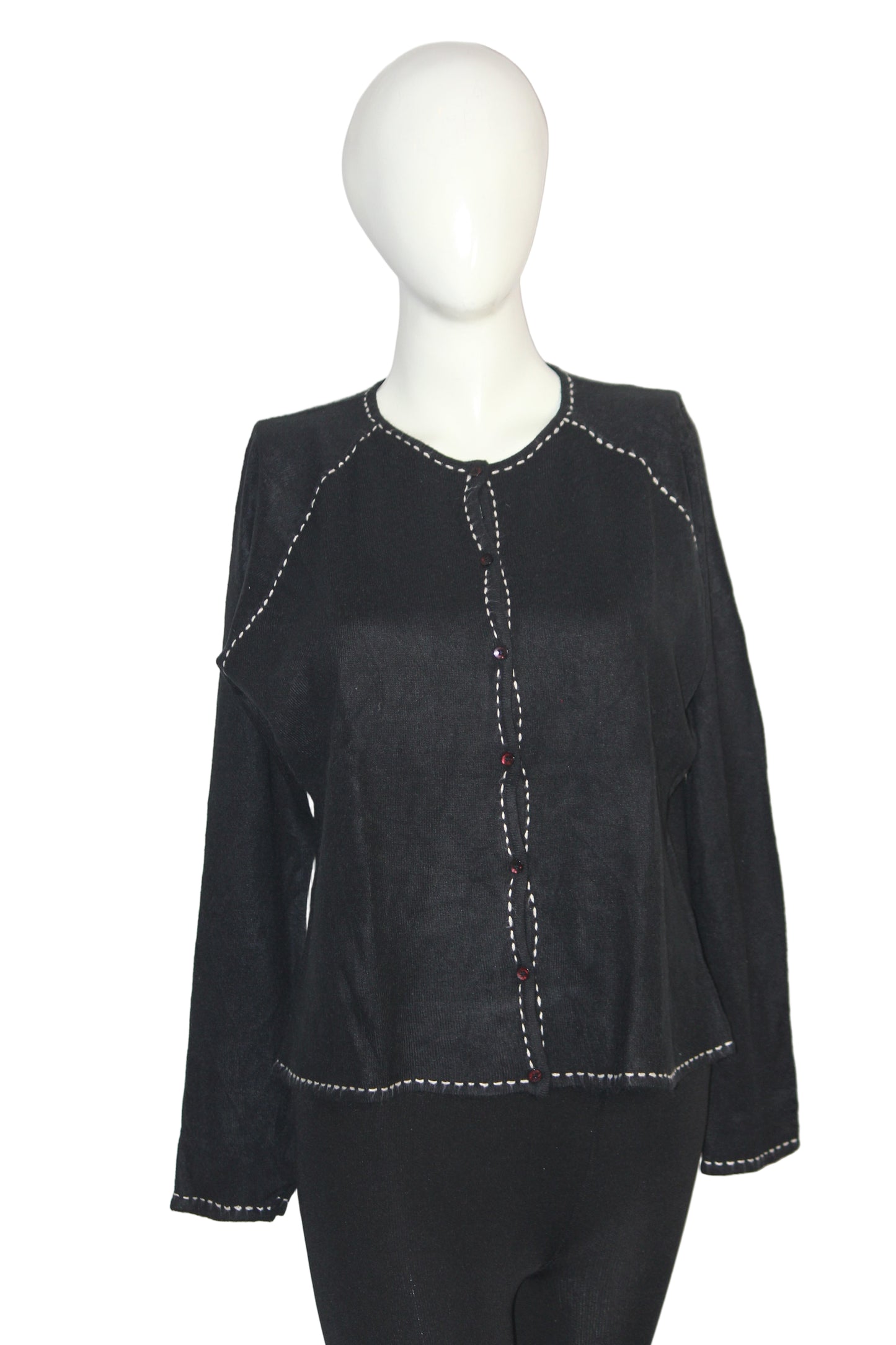 Anne Brooks Petite Black Button-Down Sweater (Large)
