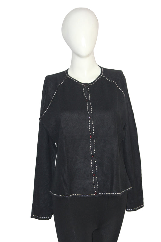 Anne Brooks Petite Black Button-Down Sweater (Large)