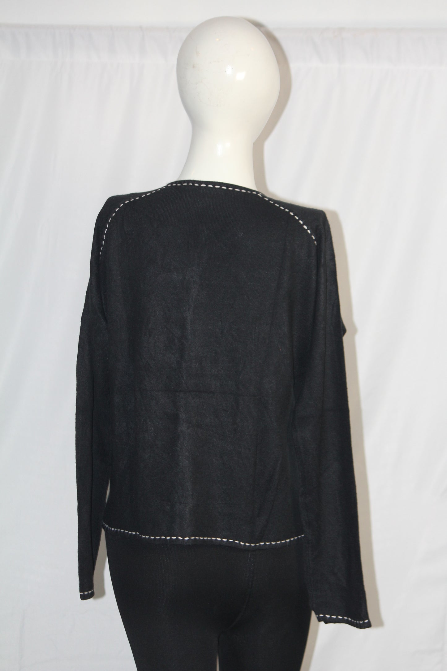 Anne Brooks Petite Black Button-Down Sweater (Large)