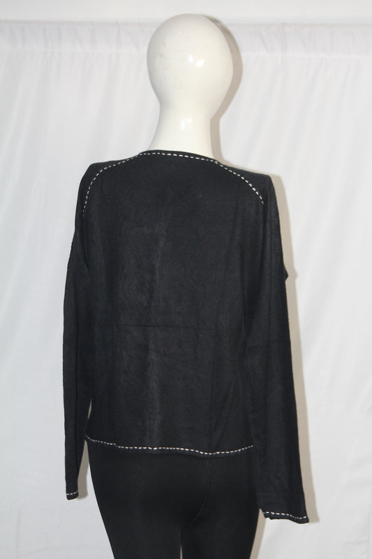 Anne Brooks Petite Black Button-Down Sweater (Large)
