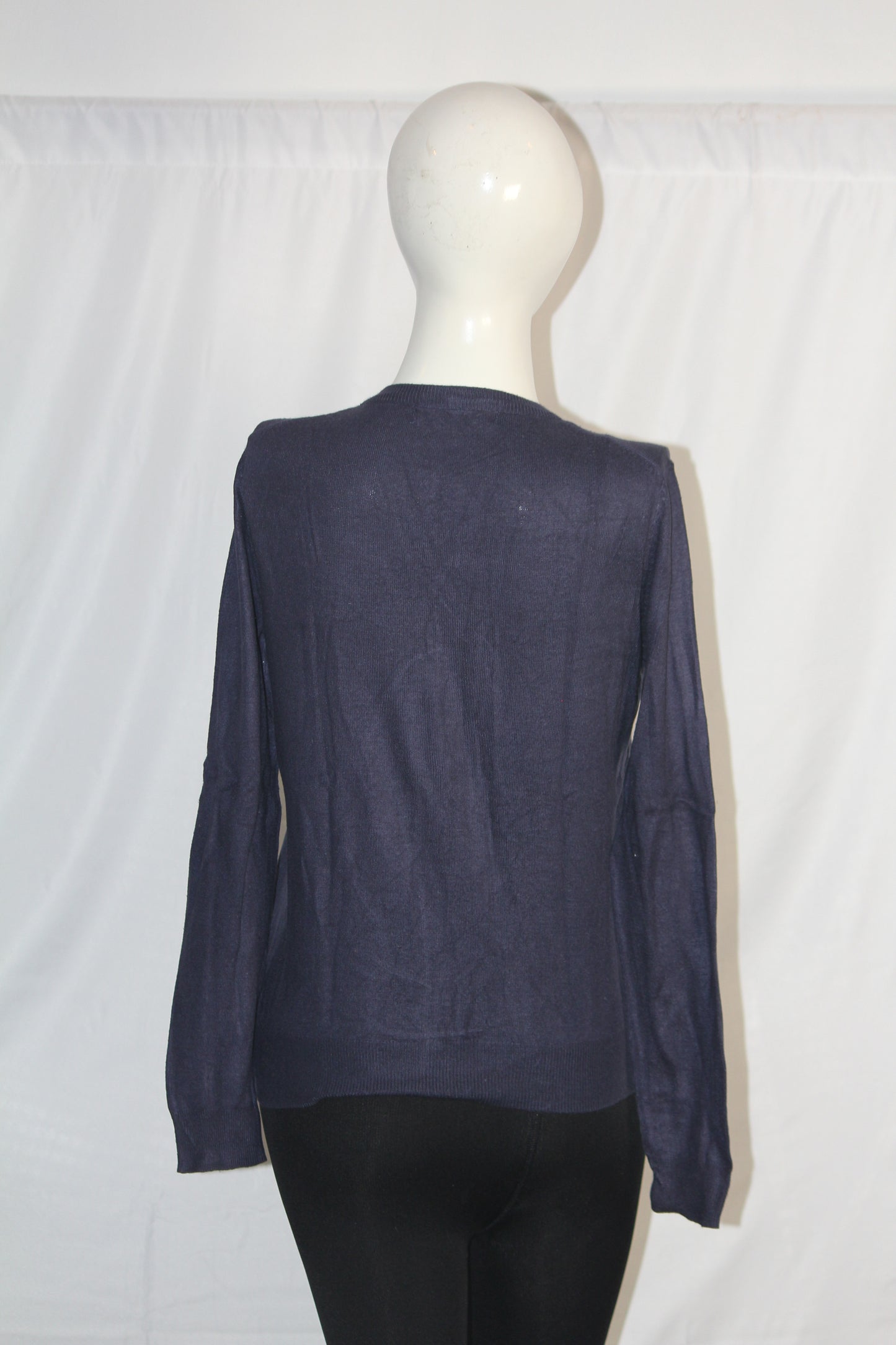 M&S Navy Blue Acrylic Button-Down Sweater (Medium)