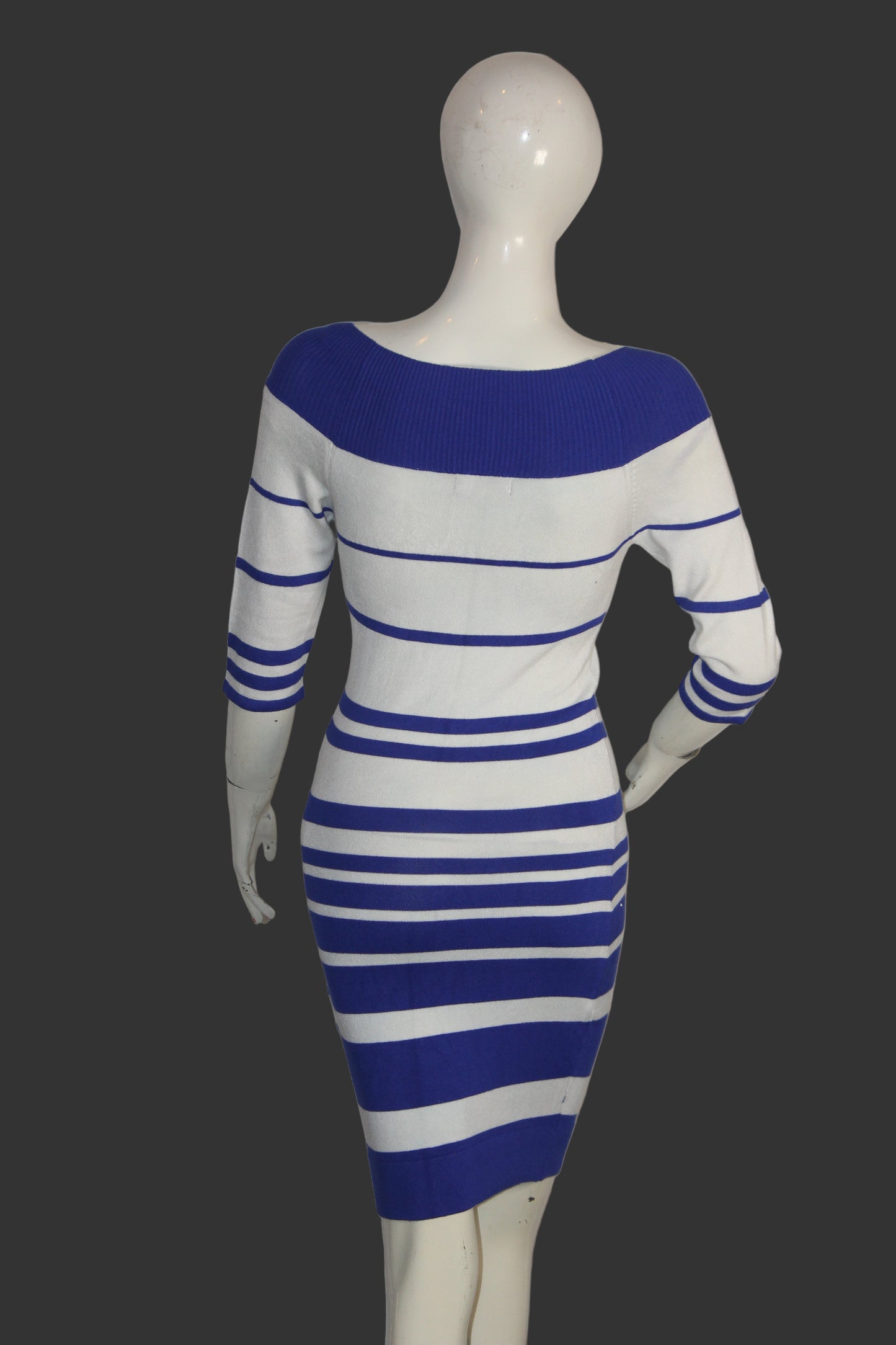 Jane Norman White & Blue Striped Bodycon (Small)