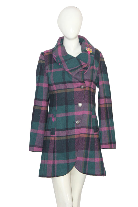 Joe Brouns Green Checkered Long Coat (Small)