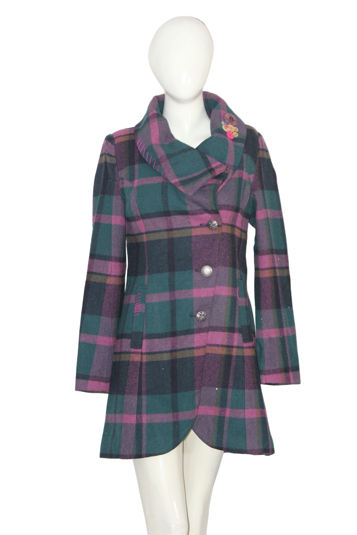 Joe Brouns Green Checkered Long Coat (Small)