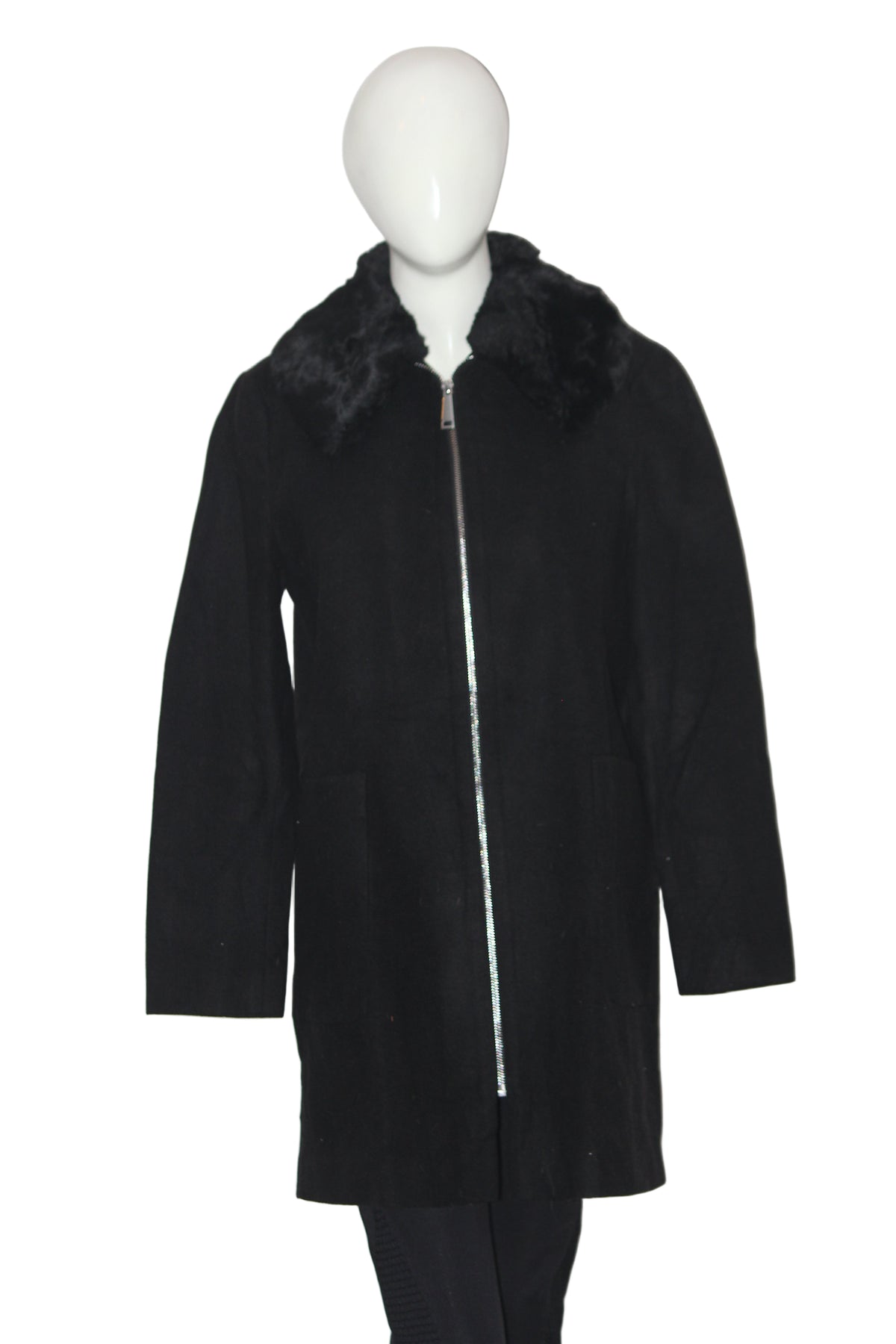 Dunnes Stores Black Zipper Long Coat (Medium)