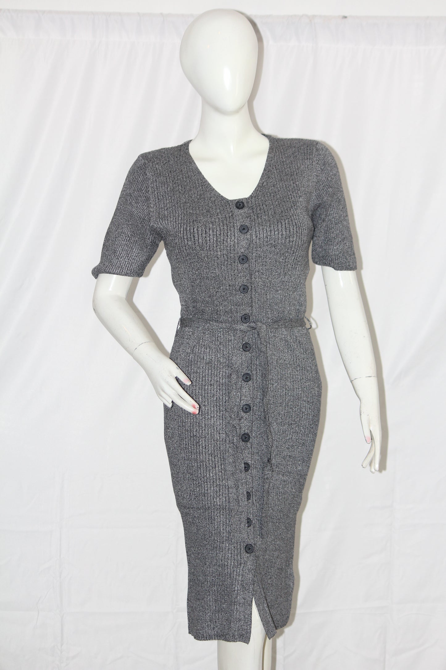 TU Gray Half Sleeve Button Down Bodycon – Large