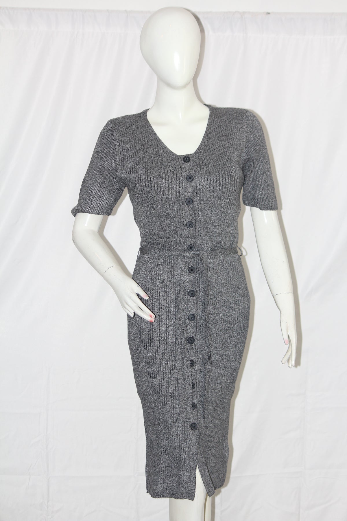 TU Gray Half Sleeve Button Down Bodycon – Large