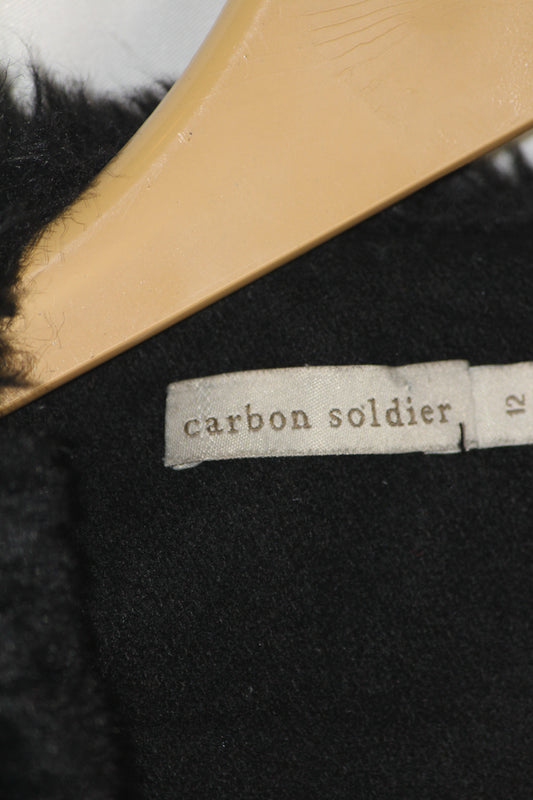 Carbon Soldier Black Wool Blend Long Coat (Small)