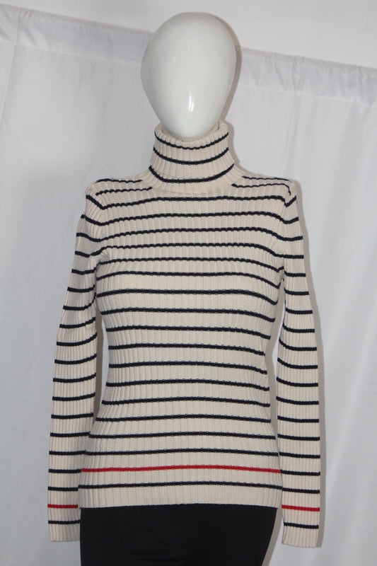 M&S White Striped Cotton High-Neck (Small)
