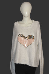 White Heart Knit Sweater – F&F – Large