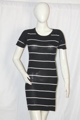 ThriftyFy Black Half Sleeve Striped Bodycon (Medium)
