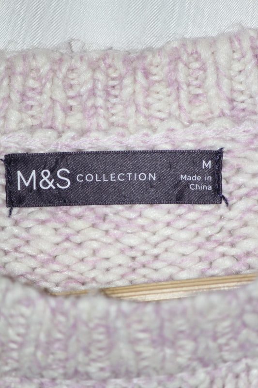White & Pink Knit Sweater – M&S – Medium