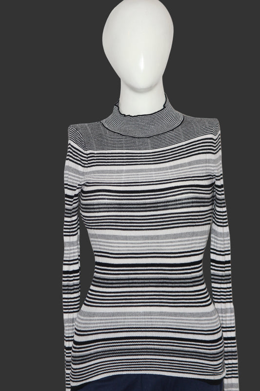 Atmosphere White Striped High Neck (Small)