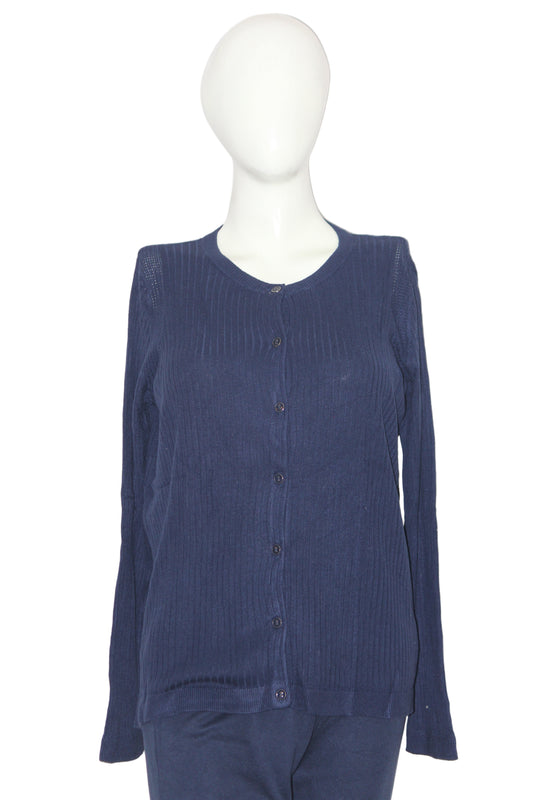 Tu Woman Navy Blue Button-Down Sweater (Medium)
