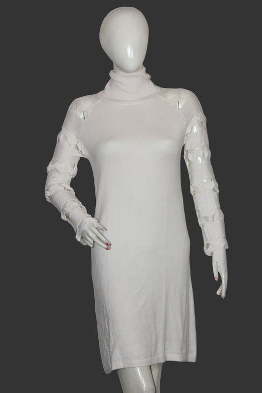 Y London White Net Sleeve High Neck Bodycon (Large)