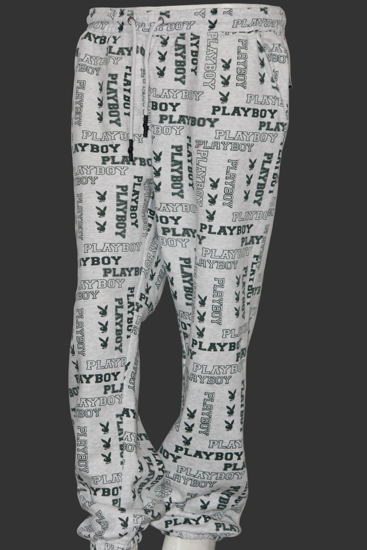 Missguided White “Play Boy” Printed Trouser – Medium