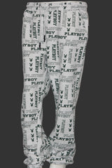 Missguided White “Play Boy” Printed Trouser – Medium