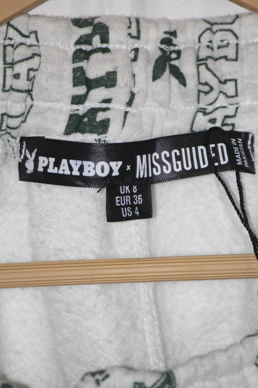Missguided White “Play Boy” Printed Trouser – Medium