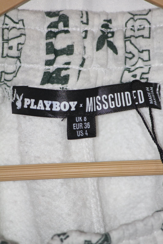 Missguided White “Play Boy” Printed Trouser – Medium