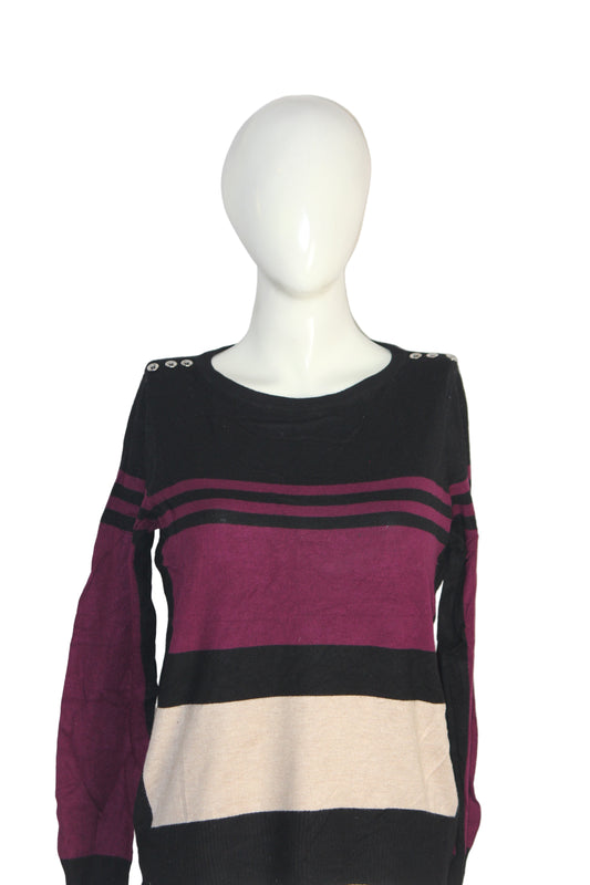 Thriftyfy Black & Maroon Striped Sweatshirt – Medium
