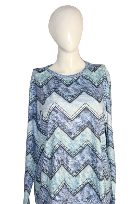 Shell Sea Blue Zig-Zag Print Sweatshirt – XL