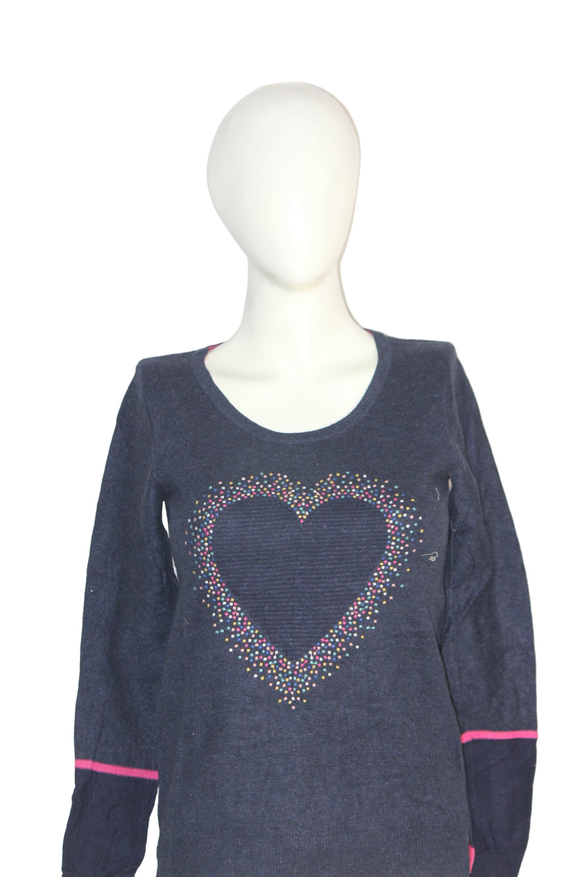 White Stuff Navy Heart Embroidered Sweatshirt – Medium