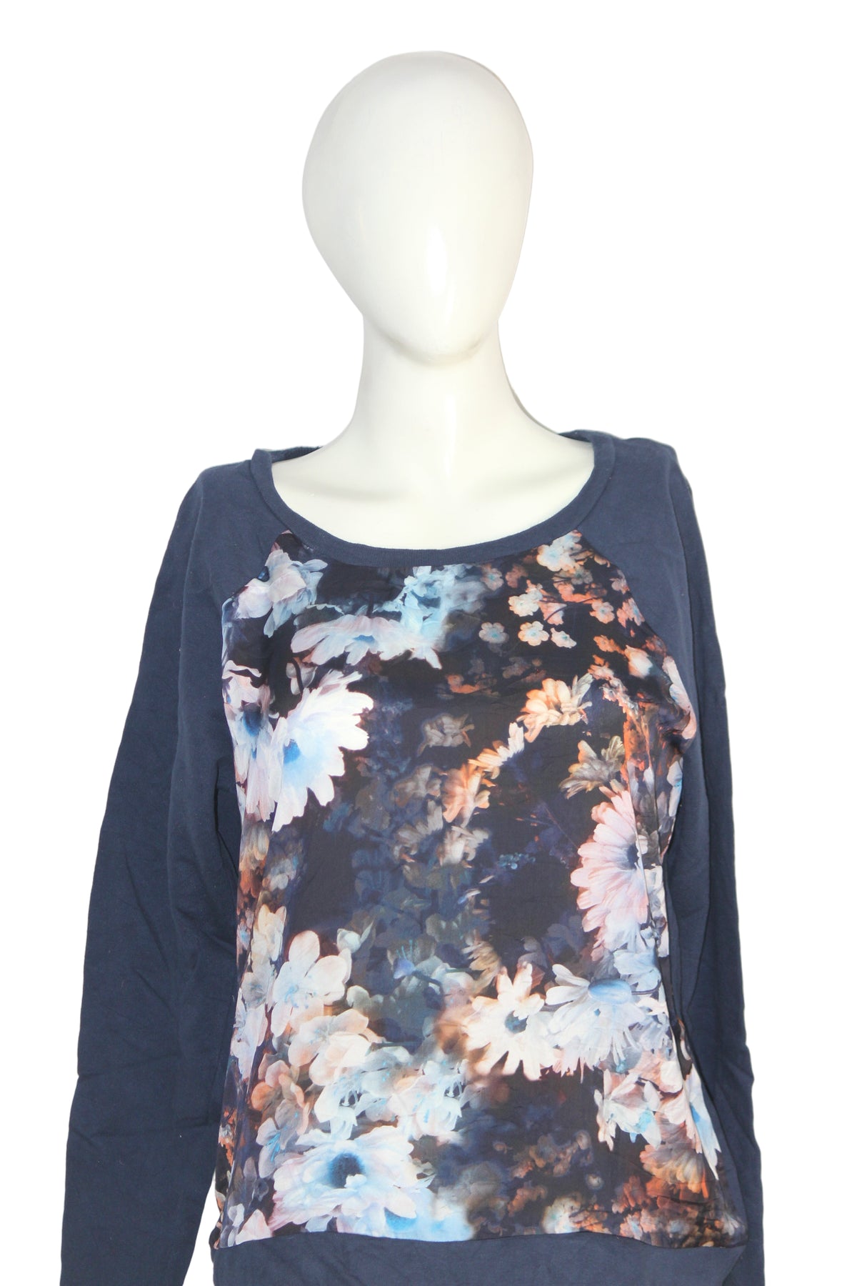 Warehouse Navy Blue Floral Cotton Sweatshirt – Medium