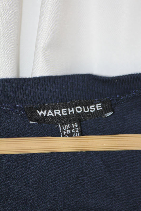 Warehouse Navy Blue Floral Cotton Sweatshirt – Medium