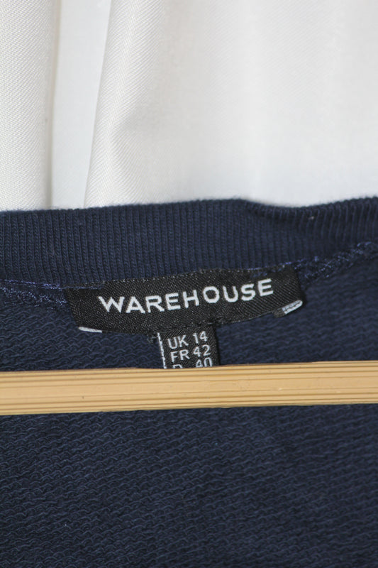 Warehouse Navy Blue Floral Cotton Sweatshirt – Medium