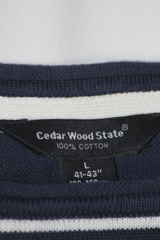 Cedar Wood State Blue Striped Cotton Sweatshirt – Large