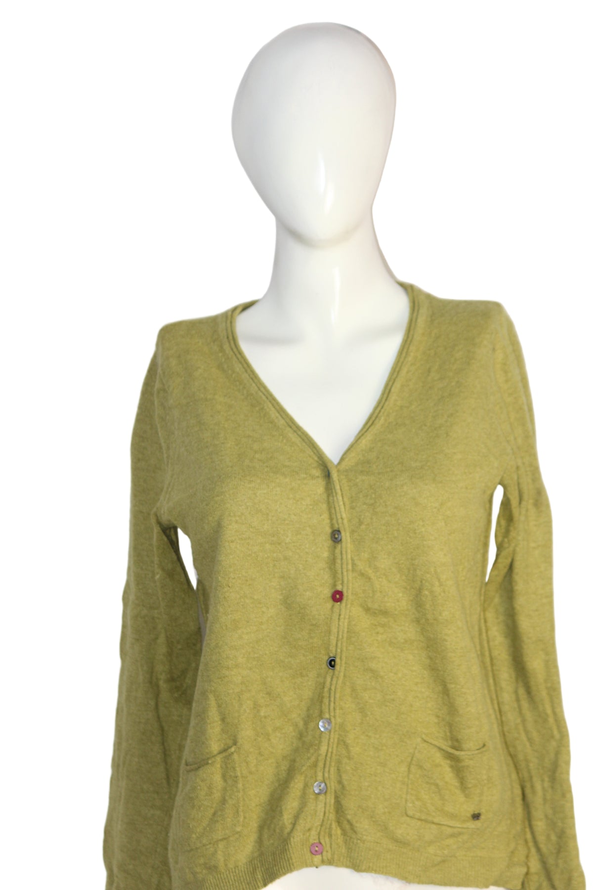 White Stuff Yellow-Green Premium Button-Down Sweater – Medium