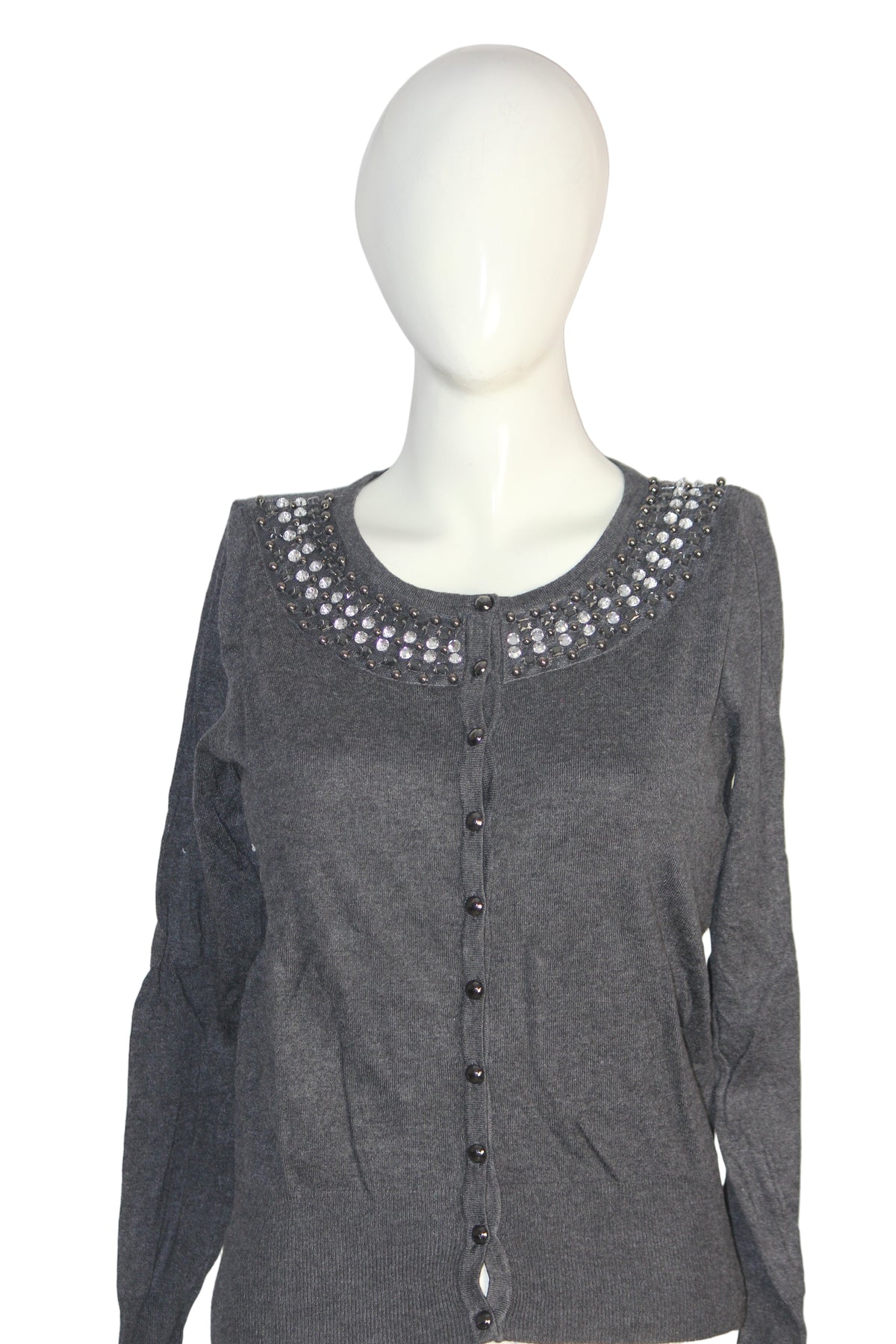 M&S Women Grey Button-Down Textured Sweater – Medium