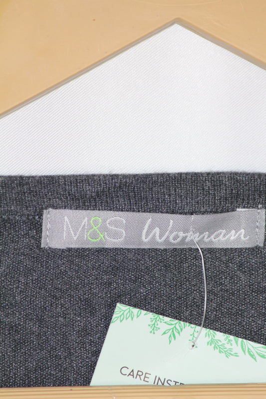 M&S Women Grey Button-Down Textured Sweater – Medium