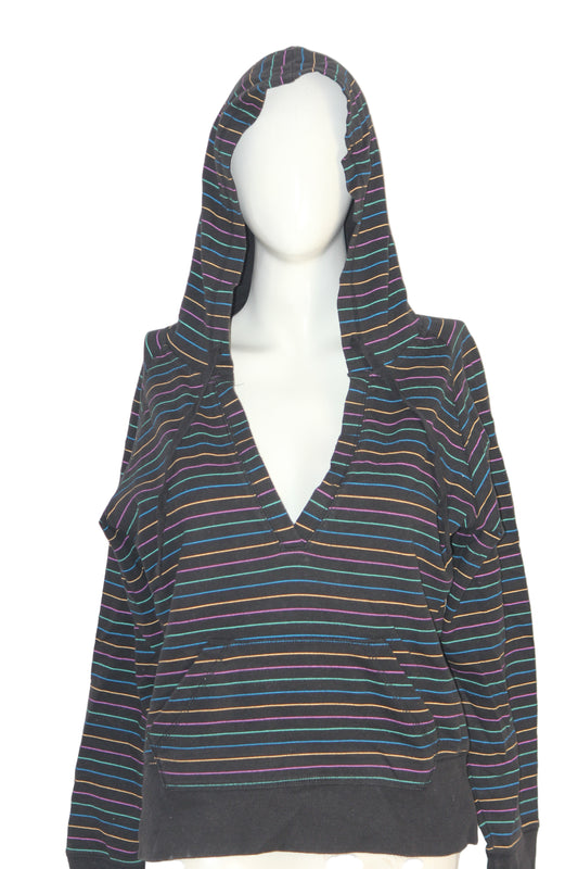 Denim Co Black Hoodie w/ Color Stripes – Medium