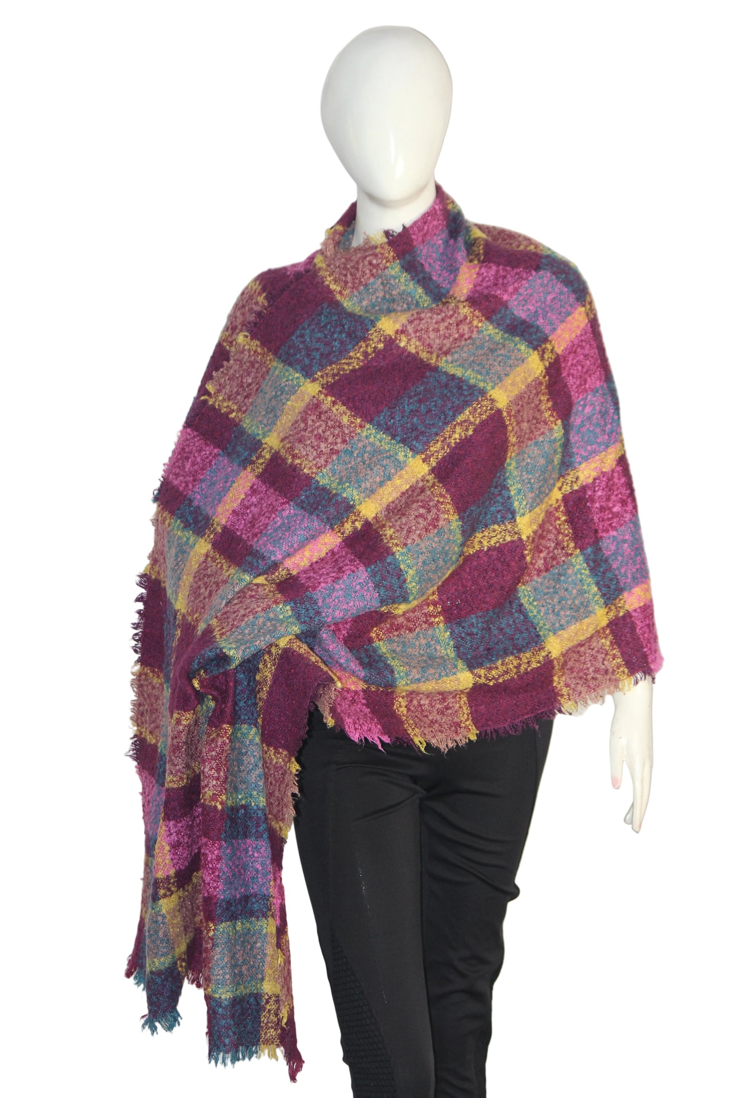Thriftyfy Purple Wool Shawl - Vibrant Multicolor Design