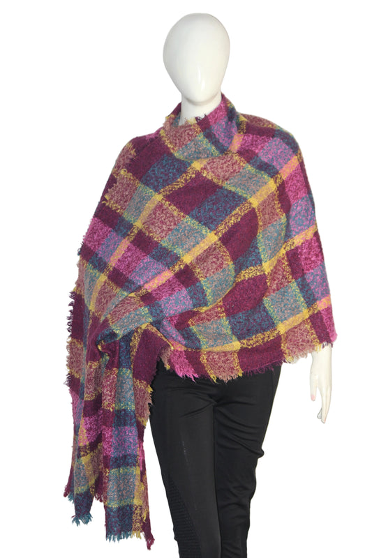 Thriftyfy Purple Wool Shawl - Vibrant Multicolor Design