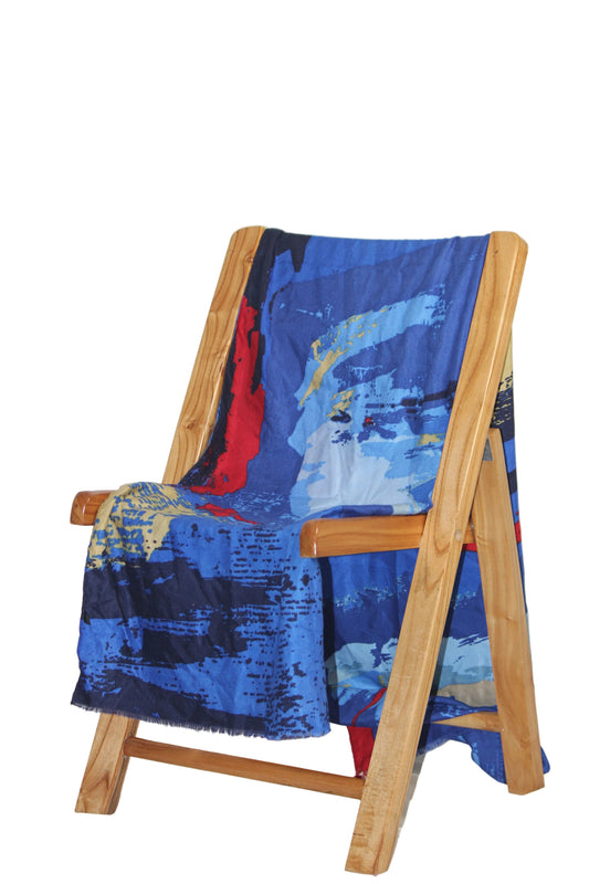 Thriftyfy Blue Pashmina Shawl - Red Embellished Design