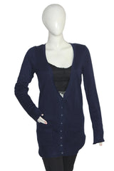 Tu Navy Blue Long Button-Down Sweater (Large)