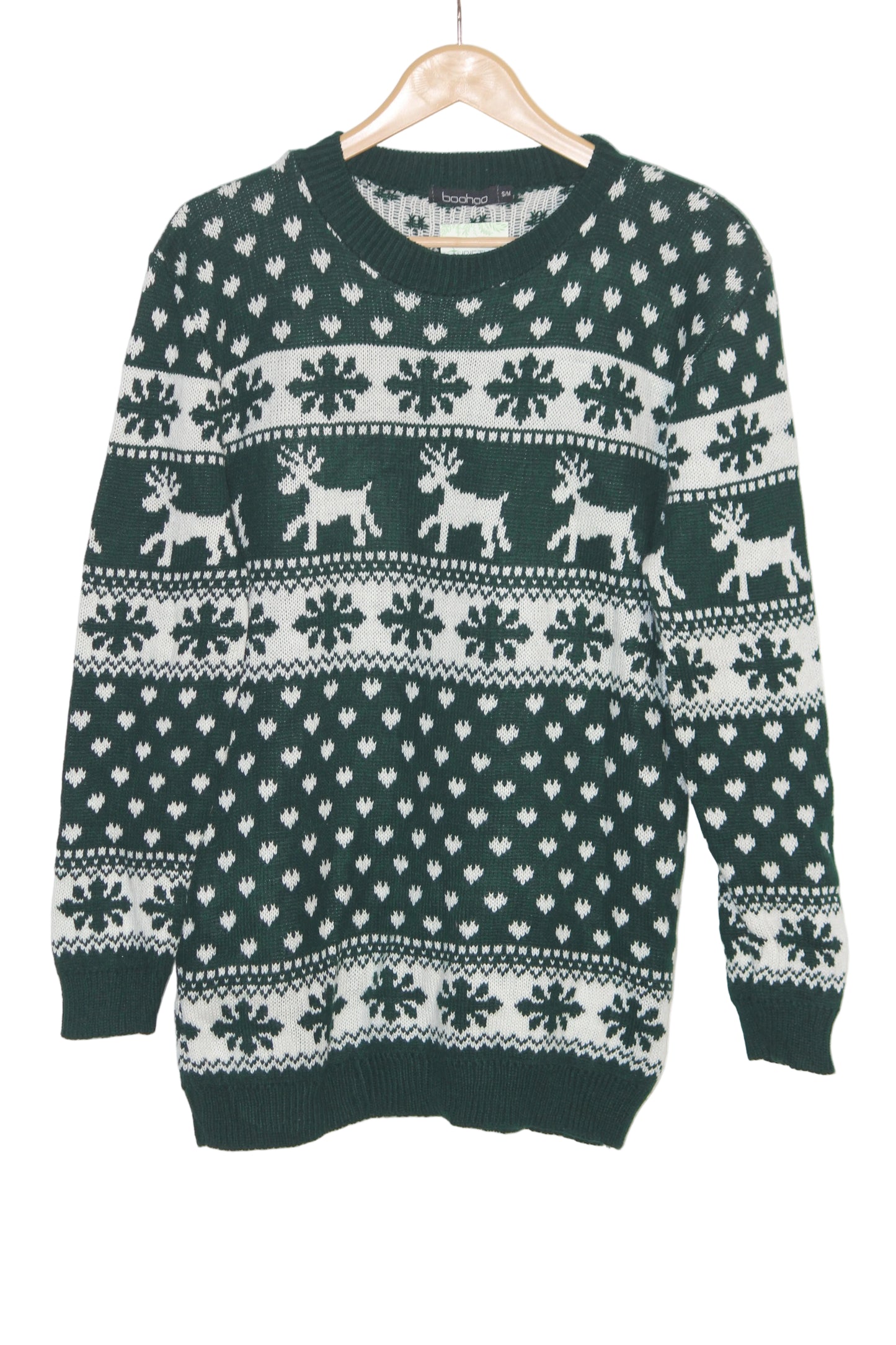 Boohoo Green & White Embroidered Sweater