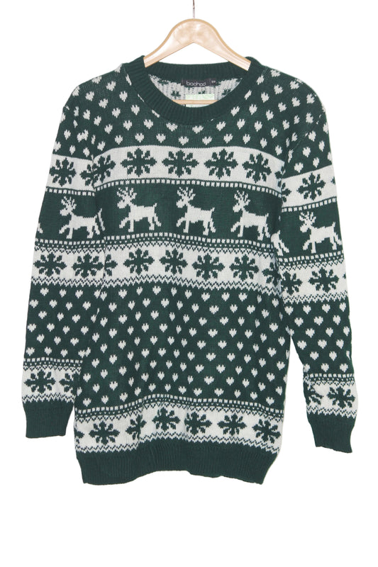 Boohoo Green & White Embroidered Sweater