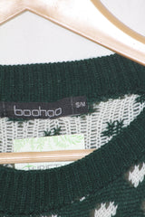 Boohoo Green & White Embroidered Sweater