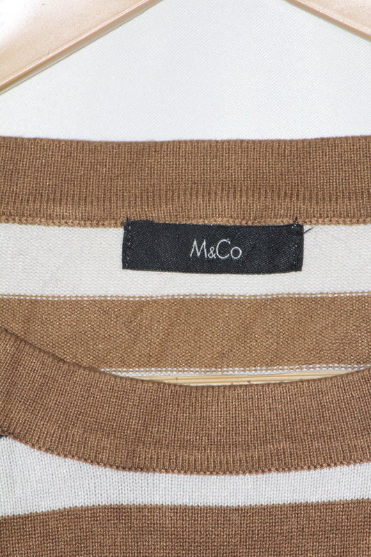M&Co White Sweater with Brown Stripes