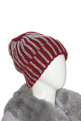 Thriftyfy Maroon Winter Cap with Silver Beads