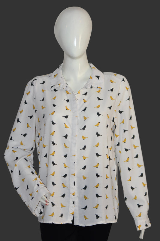 My Star Off-White Printed Button Down Shirt