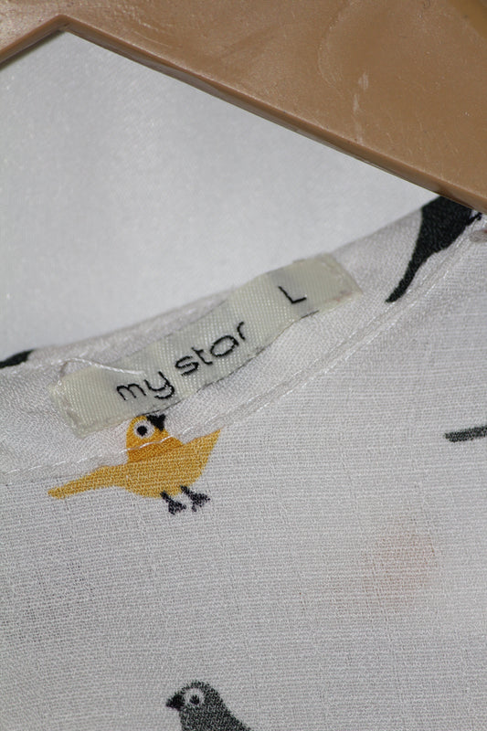 My Star Off-White Printed Button Down Shirt