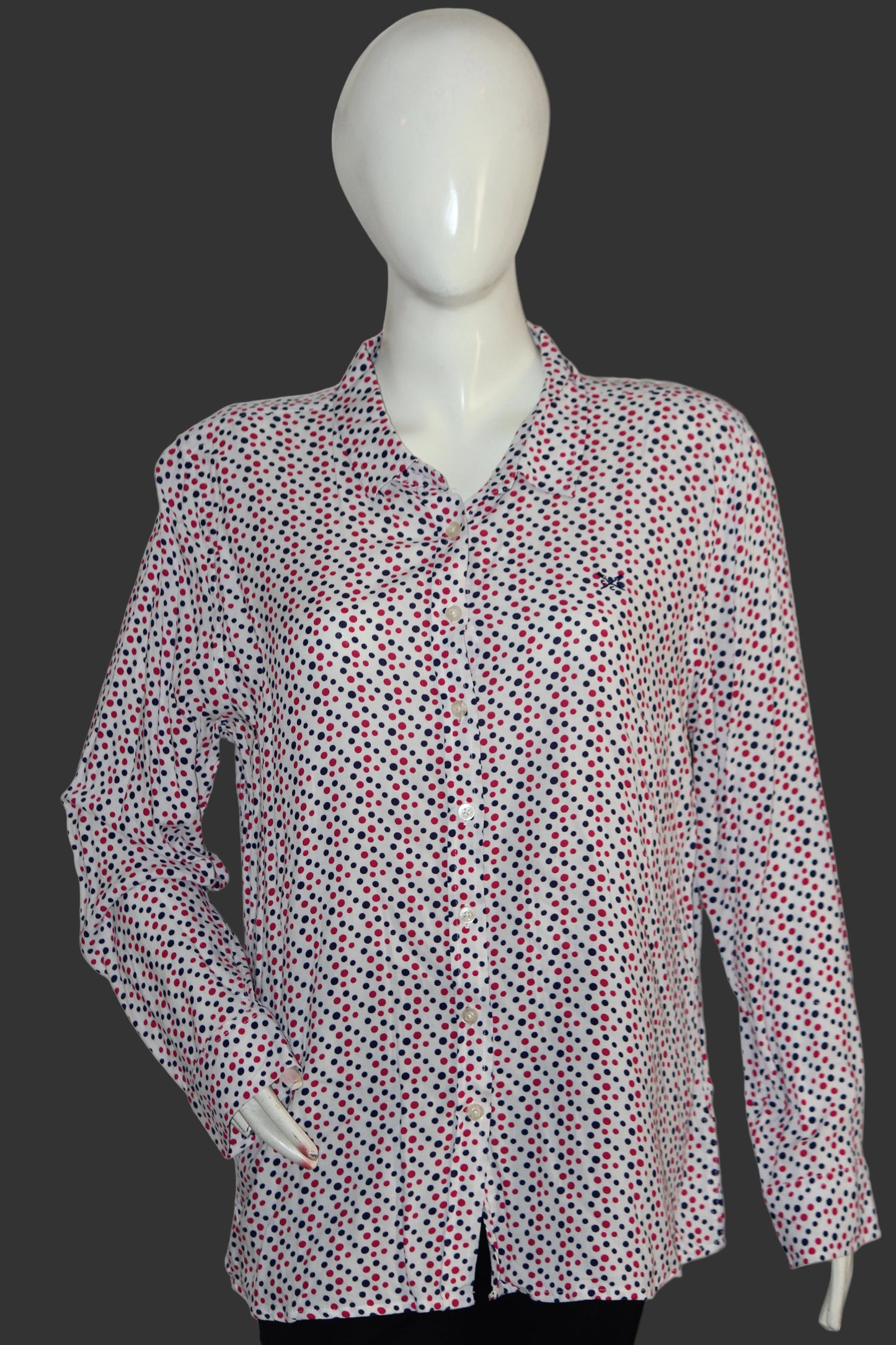 Crew Clothing Company Off-White Rayon Shirt with Dots – Small