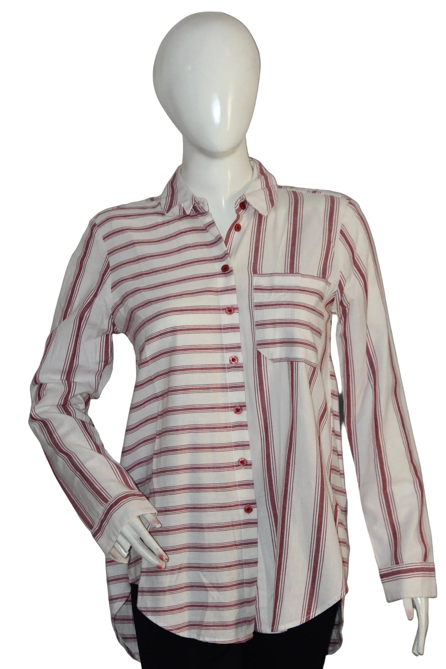 Top Shop White and Red Striped Button Down Shirt